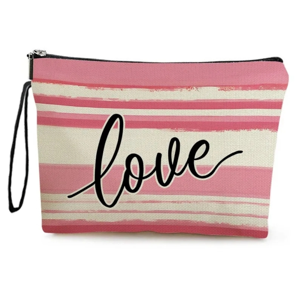 Pink Striped Love Cosmetic Bag